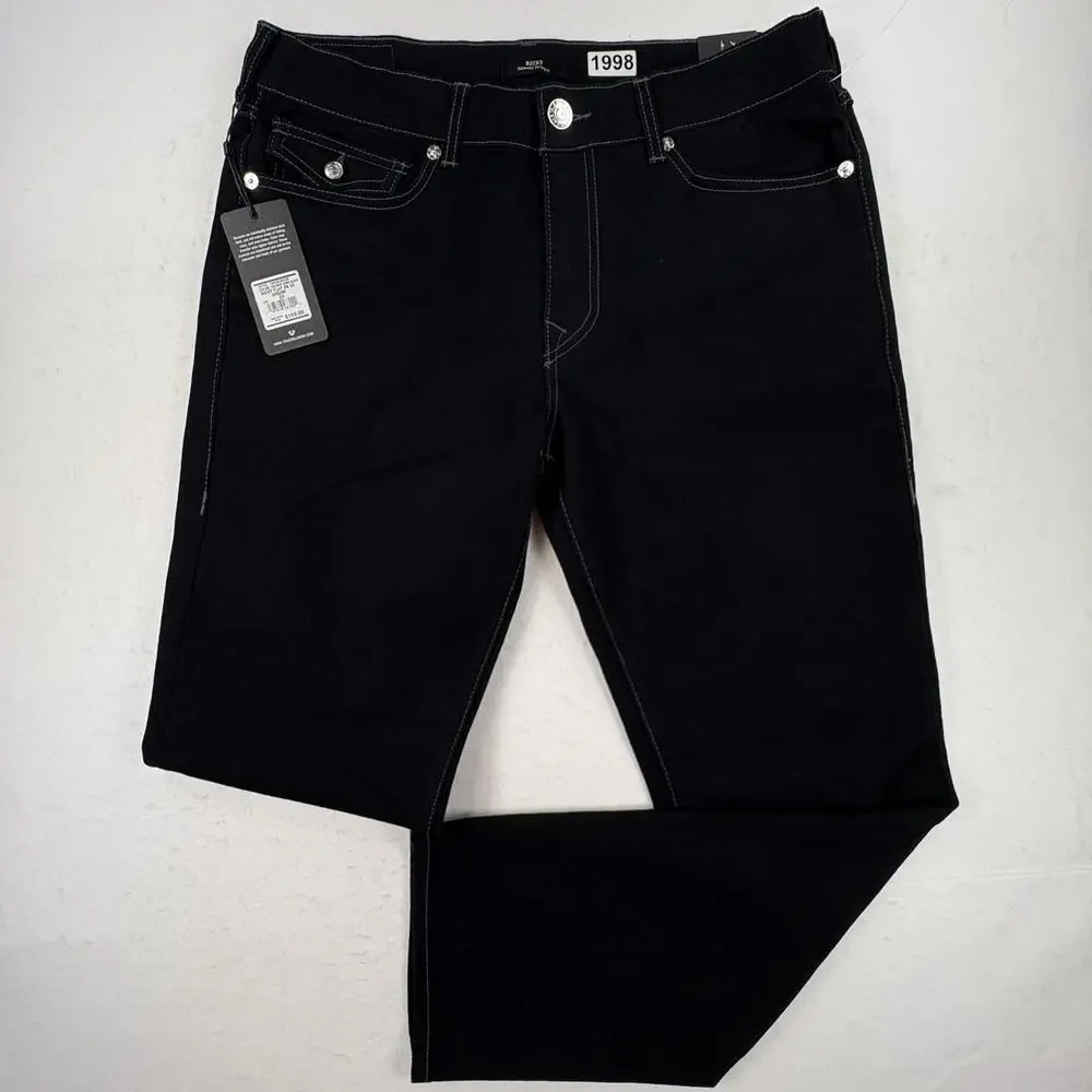 True Religion Ricky Jeans Mens 34x31 Black Relaxed Straight Stretch Denim Rinse